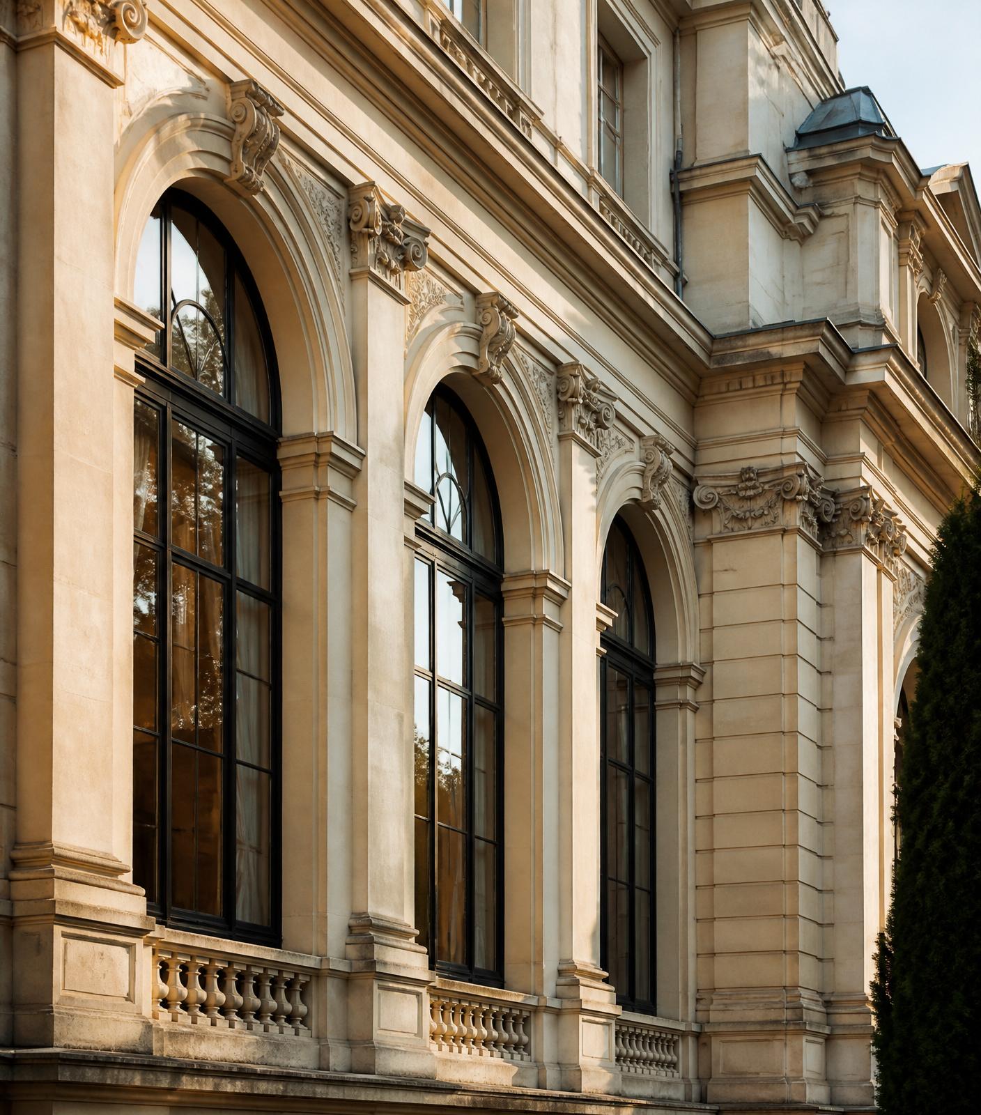 Detail of a classical London stone facade